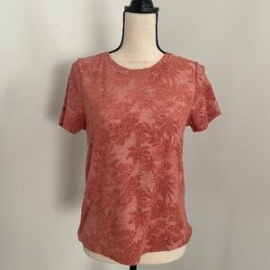 C‎ & C California Palm Leaf Short Sleeve Shirt Medium Terry Textured Red Coastal